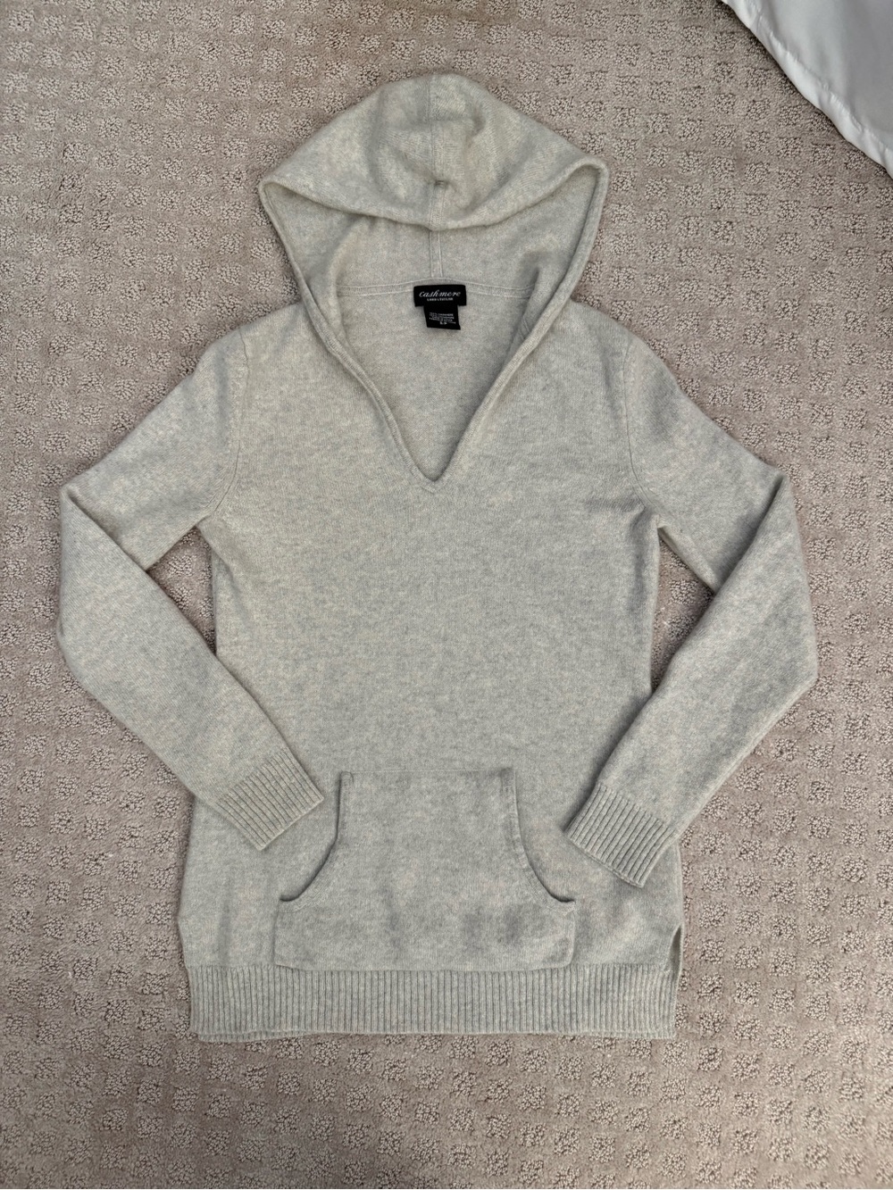 Cashmere V-Neck Hooded Sweater Grey Lord & Taylor Cashmere Quiet Luxury S